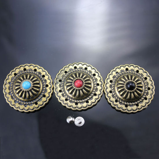 Imagen de Aleación de metal de Zinc + Acrílico Metal Botón Snap Fasteners Ronda Metálico Azul Imitación de turquesa 35mm Dia, 2 Unidades