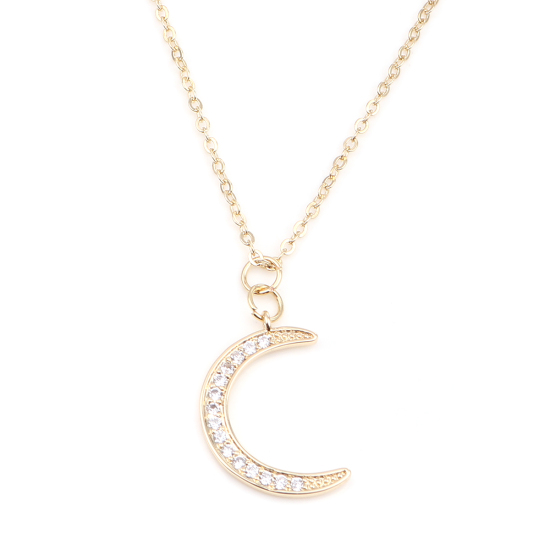 Picture of Galaxy Necklace 16K Real Gold Plated Half Moon Clear Rhinestone 41cm(16 1/8") long, 1 Piece