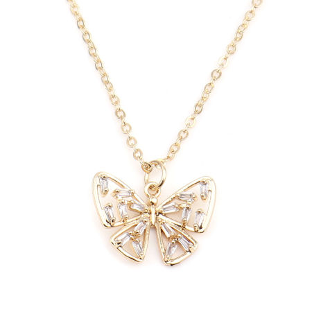 Picture of Necklace 16K Real Gold Plated Bowknot Clear Rhinestone 41cm(16 1/8") long, 1 Piece