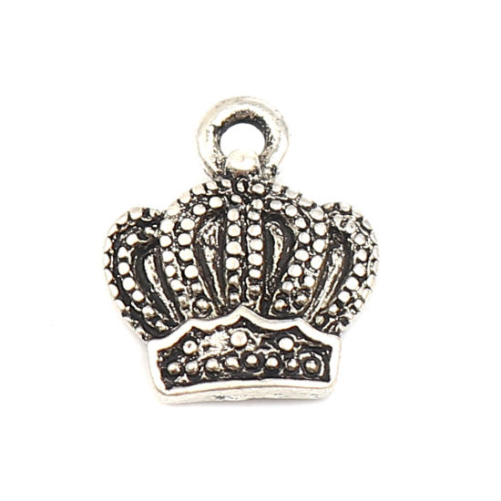 Immagine di Zinc Based Alloy Charms Crown Antique Silver Color 11mm x 10mm, 30 PCs