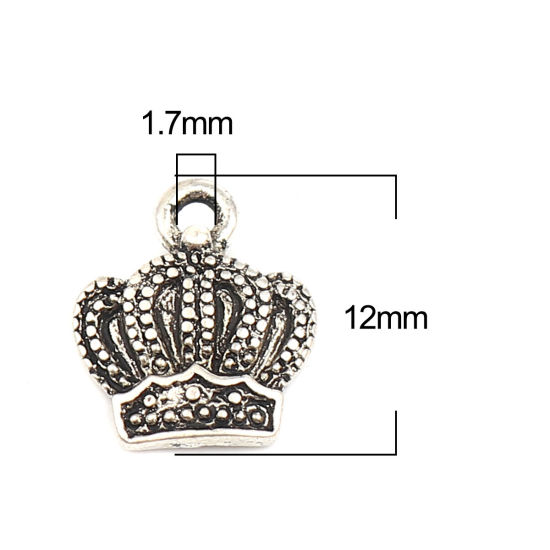 Immagine di Zinc Based Alloy Charms Crown Antique Silver Color 11mm x 10mm, 30 PCs