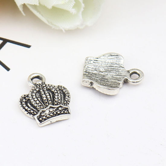 Immagine di Zinc Based Alloy Charms Crown Antique Silver Color 11mm x 10mm, 30 PCs