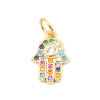 Picture of Zinc Based Alloy Religious Charms Hamsa Symbol Hand Gold Plated Micro Pave Multicolor Rhinestone 16mm x 9mm, 1 Piece