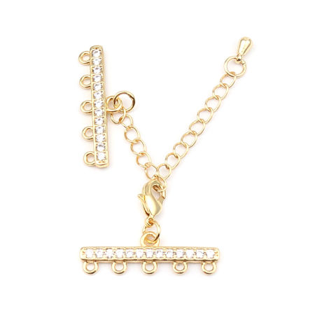 Zinc Based Alloy Cord End Caps Rectangle Gold Plated Clear Rhinestone 65mm x 25mm 25mm x 18mm, 1 Set