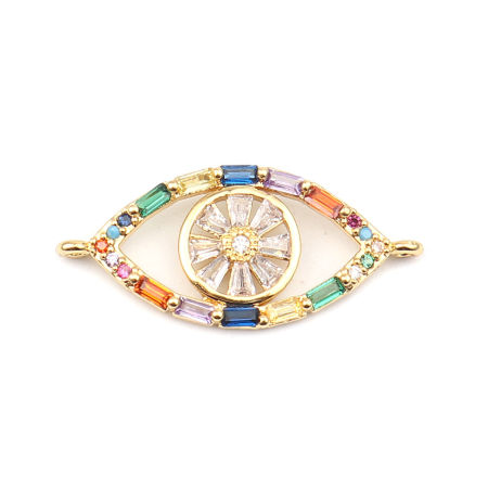 Zinc Based Alloy Micro Pave Connectors Eye Gold Plated Multicolor Rhinestone 29mm x 13mm, 1 Piece