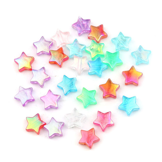 Picture of Acrylic Beads Pentagram Star At Random Mixed AB Color About 11mm x 10mm, Hole: Approx 1.6mm, 300 PCs