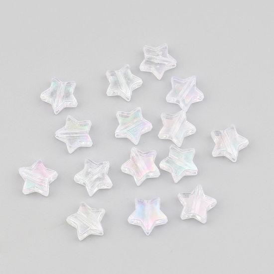 Image de Perles en Acrylique Etoile Blanc Couleur AB 11mm x 10mm, Trou: env. 1.6mm, 300 Pcs