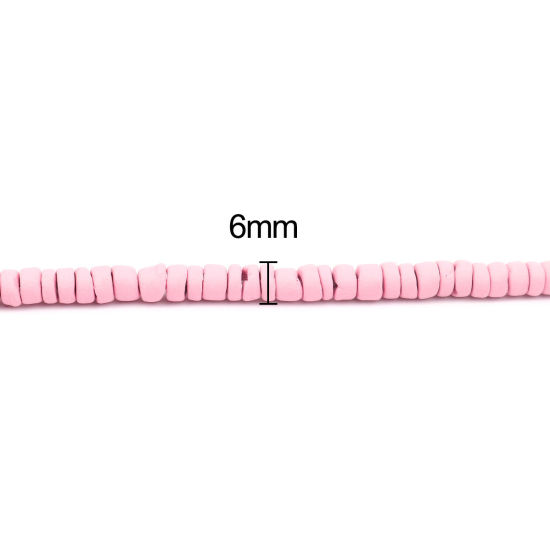 Image de Perles en Coquille de Coco Forme Rond Rose Diamètre: 6mm, Tailles de Trous: 1.1mm, 2 Enfilades 38.5cm Long/Enfliade, 125PCs/Enfilade