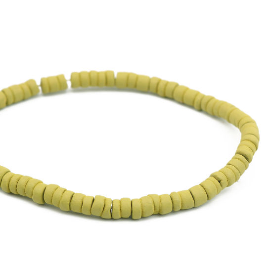 Picture of Coconut Shell Spacer Tila Tile Beads Round Yellow-green About 6mm Dia, Hole: Approx 1.1mm, 2 Strands