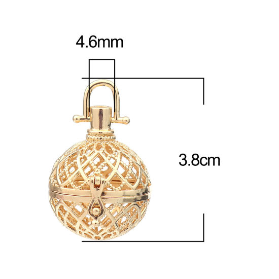 Picture of Zinc Based Alloy Pendants Mexican Angel Caller Bola Harmony Ball Wish Box Locket Filigree Gold Plated Can Open (Fits 20mm Beads) 38mm x 29mm, 2 PCs