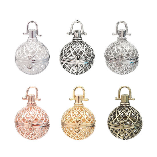 Picture of Zinc Based Alloy Pendants Mexican Angel Caller Bola Harmony Ball Wish Box Locket Filigree Gold Plated Can Open (Fits 20mm Beads) 38mm x 29mm, 2 PCs