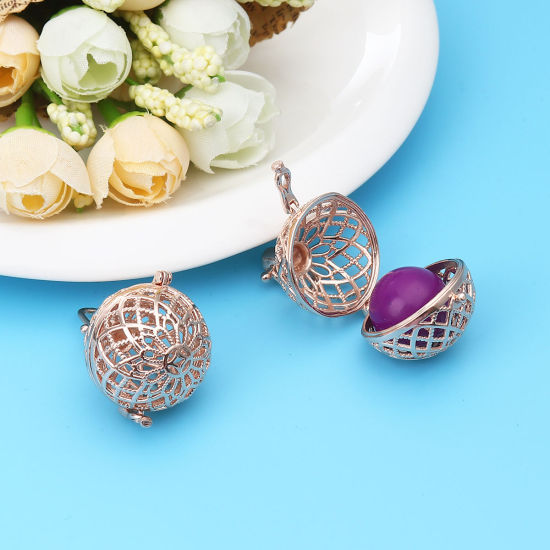 Picture of Zinc Based Alloy Pendants Mexican Angel Caller Bola Harmony Ball Wish Box Locket Filigree Rose Gold Can Open (Fits 20mm Beads) 38mm x 29mm, 2 PCs