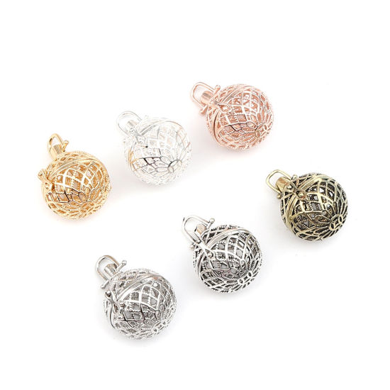 Picture of Zinc Based Alloy Pendants Mexican Angel Caller Bola Harmony Ball Wish Box Locket Filigree Rose Gold Can Open (Fits 20mm Beads) 38mm x 29mm, 2 PCs