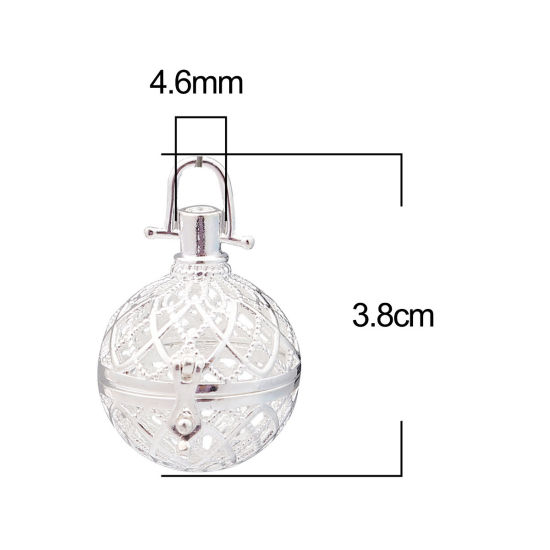 Picture of Zinc Based Alloy Pendants Mexican Angel Caller Bola Harmony Ball Wish Box Locket Filigree Silver Plated Can Open (Fits 20mm Beads) 38mm x 29mm, 2 PCs