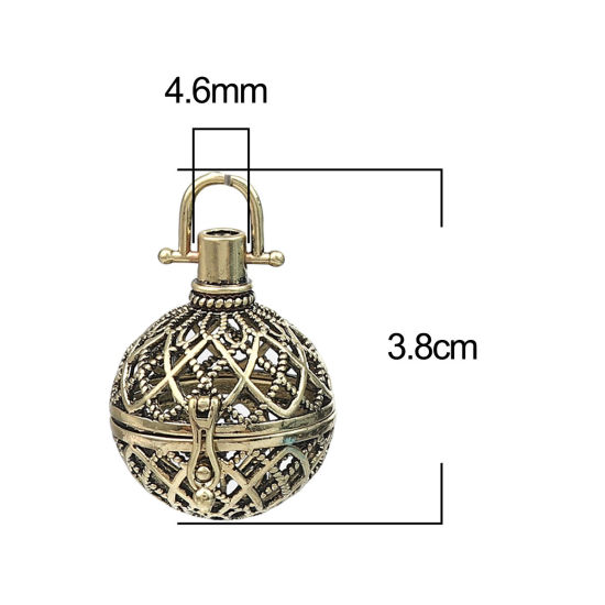 Picture of Zinc Based Alloy Pendants Mexican Angel Caller Bola Harmony Ball Wish Box Locket Filigree Antique Bronze Can Open (Fits 20mm Beads) 38mm x 29mm, 2 PCs