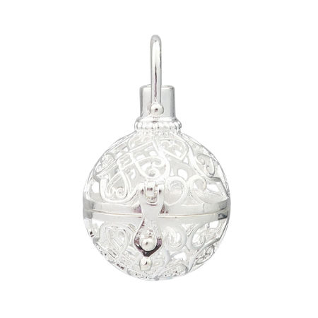 Picture of Zinc Based Alloy Pendants Mexican Angel Caller Bola Harmony Ball Wish Box Locket Filigree Silver Plated Can Open (Fits 15mm Beads) 33mm x 24mm, 2 PCs