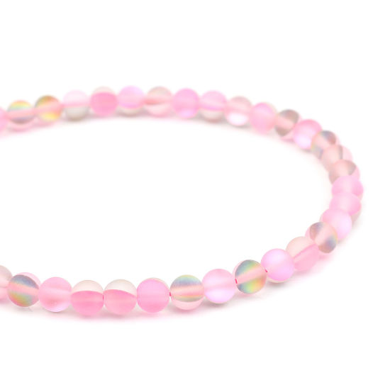 Picture of Glass Imitation Glitter Polaris Beads Round Pink Translucent Frosted About 6mm Dia, Hole: Approx 0.9mm, 38cm(15") long, 1 Strand (Approx 62 PCs/Strand)