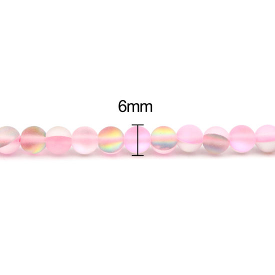 Picture of Glass Imitation Glitter Polaris Beads Round Pink Translucent Frosted About 6mm Dia, Hole: Approx 0.9mm, 38cm(15") long, 1 Strand (Approx 62 PCs/Strand)