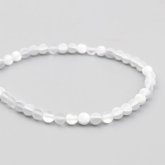 Picture of Glass Imitation Glitter Polaris Beads Round White Translucent Frosted About 6mm Dia, Hole: Approx 0.9mm, 38cm(15") long, 1 Strand (Approx 62 PCs/Strand)