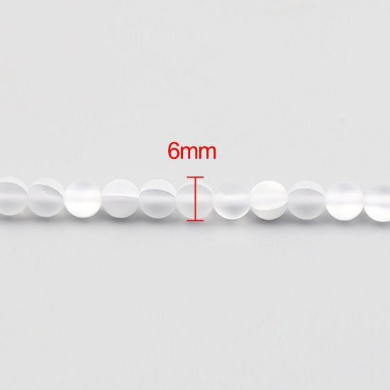 Picture of Glass Imitation Glitter Polaris Beads Round White Translucent Frosted About 6mm Dia, Hole: Approx 0.9mm, 38cm(15") long, 1 Strand (Approx 62 PCs/Strand)