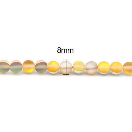 Bild von Glass Imitation Glitter Polaris Beads Round Yellow Translucent Frosted About 8mm Dia, Hole: Approx 0.9mm, 37cm(14 5/8") long, 1 Strand (Approx 48 PCs/Strand)