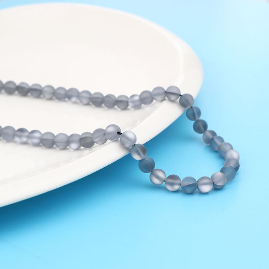 Изображение Glass Imitation Glitter Polaris Beads Round Gray Translucent Frosted About 8mm Dia, Hole: Approx 0.9mm, 37cm(14 5/8") long, 1 Strand (Approx 48 PCs/Strand)