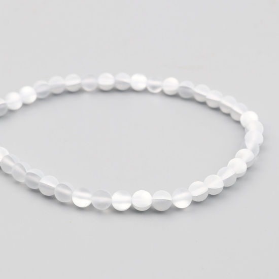 Picture of Glass Imitation Glitter Polaris Beads Round White Translucent Frosted About 8mm Dia, Hole: Approx 0.9mm, 37cm(14 5/8") long, 1 Strand (Approx 48 PCs/Strand)