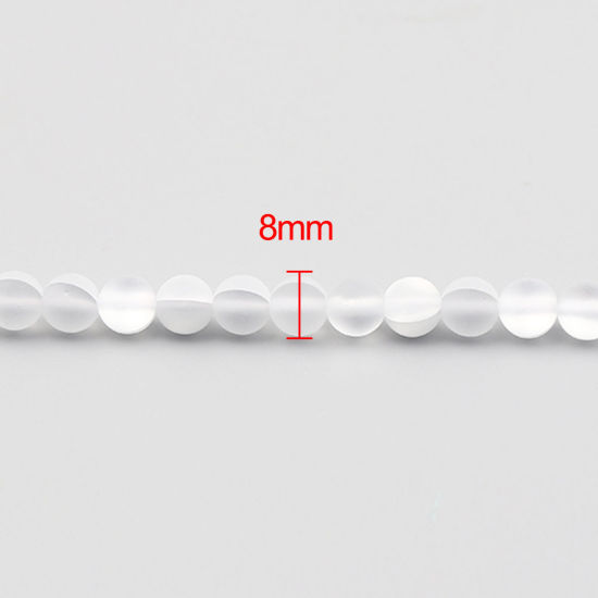 Bild von Glass Imitation Glitter Polaris Beads Round White Translucent Frosted About 8mm Dia, Hole: Approx 0.9mm, 37cm(14 5/8") long, 1 Strand (Approx 48 PCs/Strand)