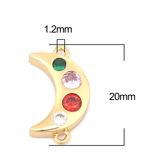Immagine di Brass Galaxy Connectors Half Moon Gold Plated Multicolor Rhinestone 20mm x 11mm, 1 Piece