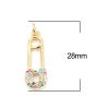 Picture of Brass Micro Pave Charms Gold Plated Pin Multicolour Cubic Zirconia 28mm x 8mm, 1 Piece                                                                                                                                                                        