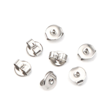Image de Embout de Boucles d'Oreilles en 304 Acier Inoxydable Rond Argent Mat 6mm x 5mm, 50 Pcs