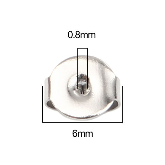 Immagine di 304 Acciaio Inossidabile Orecchino Indietro Tappi Tondo Tono Argento 6mm x 5mm, 50 Pz