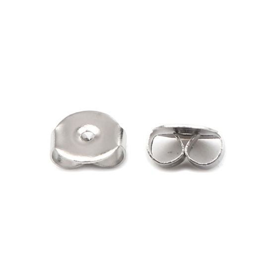 Immagine di 304 Acciaio Inossidabile Orecchino Indietro Tappi Tondo Tono Argento 6mm x 5mm, 50 Pz