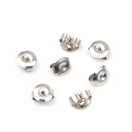 Image de Embout de Boucles d'Oreilles en 304 Acier Inoxydable Rond Argent Mat 7mm x 6mm, 50 Pcs