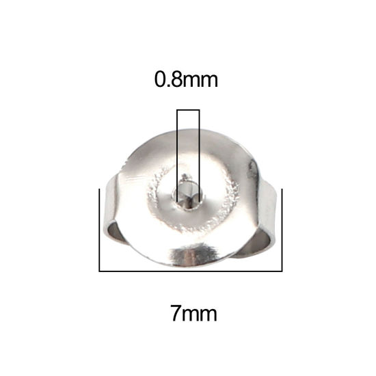 Immagine di 304 Acciaio Inossidabile Orecchino Indietro Tappi Tondo Tono Argento 7mm x 6mm, 50 Pz