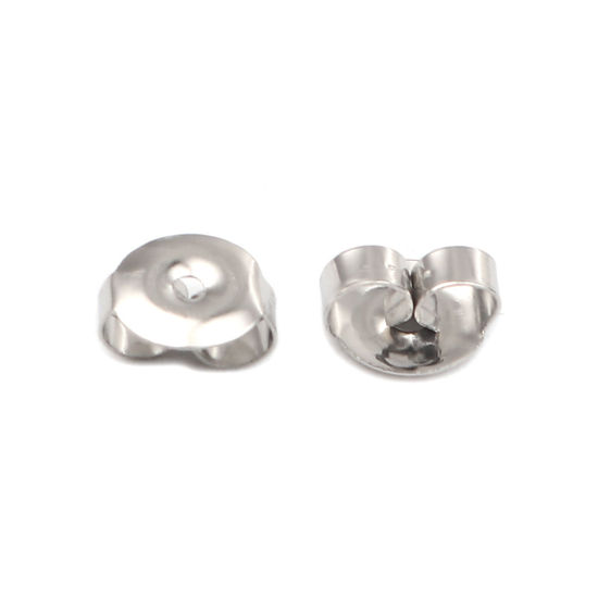 Immagine di 304 Acciaio Inossidabile Orecchino Indietro Tappi Tondo Tono Argento 7mm x 6mm, 50 Pz
