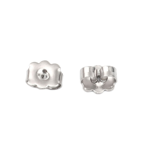 Immagine di 304 Acciaio Inossidabile Orecchino Indietro Tappi Rettangolo Tono Argento 6mm x 5mm, 50 Pz
