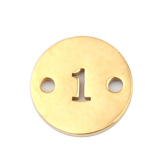 Picture of Stainless Steel Connectors Round Gold Plated Number Message " 1 " 10mm Dia., 2 PCs
