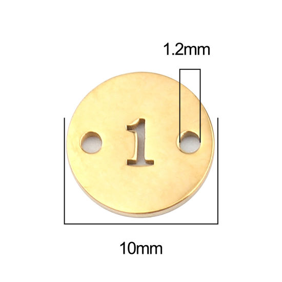 Picture of Stainless Steel Connectors Round Gold Plated Number Message " 1 " 10mm Dia., 2 PCs