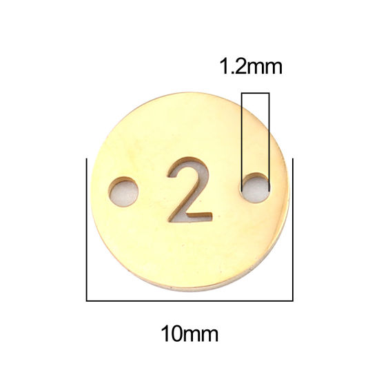 Picture of Stainless Steel Connectors Round Gold Plated Number Message " 2 " 10mm Dia., 2 PCs