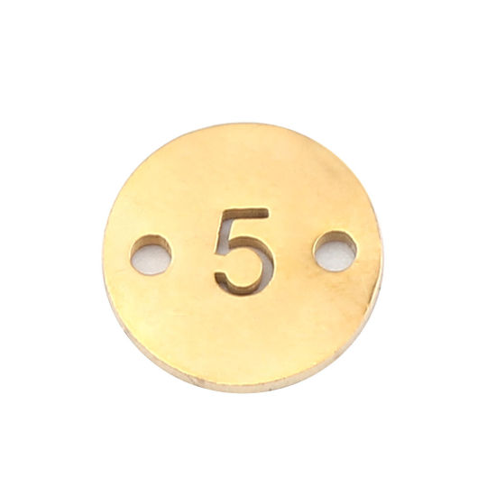 Picture of Stainless Steel Connectors Round Gold Plated Number Message " 5 " 10mm Dia., 2 PCs