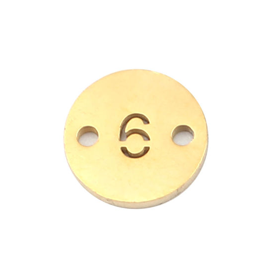 Picture of Stainless Steel Connectors Round Gold Plated Number Message " 6 " 10mm Dia., 2 PCs