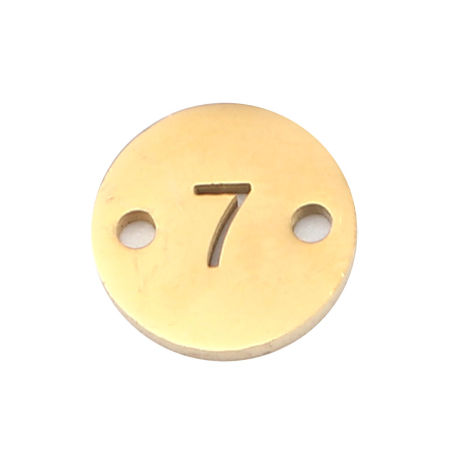 Изображение 2 PCs Vacuum Plating Stainless Steel Connectors Charms Pendants Gold Plated Round Number Message " 7 " 10mm Dia.