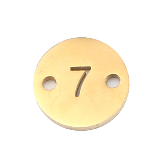 Picture of Stainless Steel Connectors Round Gold Plated Number Message " 7 " 10mm Dia., 2 PCs