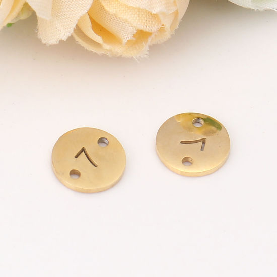 Picture of Stainless Steel Connectors Round Gold Plated Number Message " 7 " 10mm Dia., 2 PCs