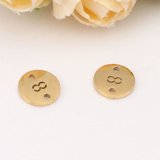 Picture of Stainless Steel Connectors Round Gold Plated Number Message " 8 " 10mm Dia., 2 PCs