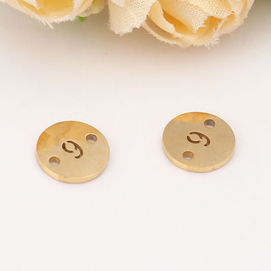 Picture of Stainless Steel Connectors Round Gold Plated Number Message " 9 " 10mm Dia., 2 PCs