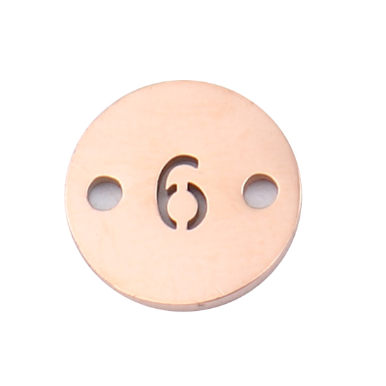 Image de Stainless Steel Connectors Round Rose Gold Number Message " 9 " 10mm Dia., 2 PCs