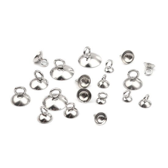 Image de Embouts pour Cordons en Acier Inoxydable Rond Argent Mat (pr Cordon: 3mm） 5mm x 4mm, 20 Pcs