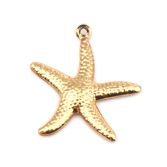 Imagen de 10 Unidades 304 Acero Inoxidable Joyería del océano Colgantes Chapado en Oro Estrella de mar 22mm x 20mm